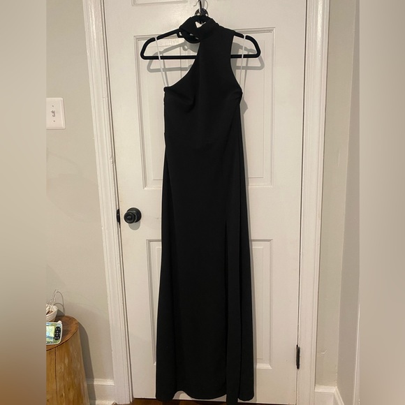 EUC Lulus Keep It Interesting Black Asymmetrical Cutout Halter Maxi Dress M - Picture 5 of 7